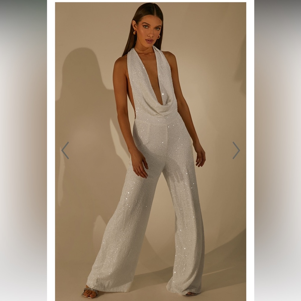 SHOWPO white sequin backless jumpsuit